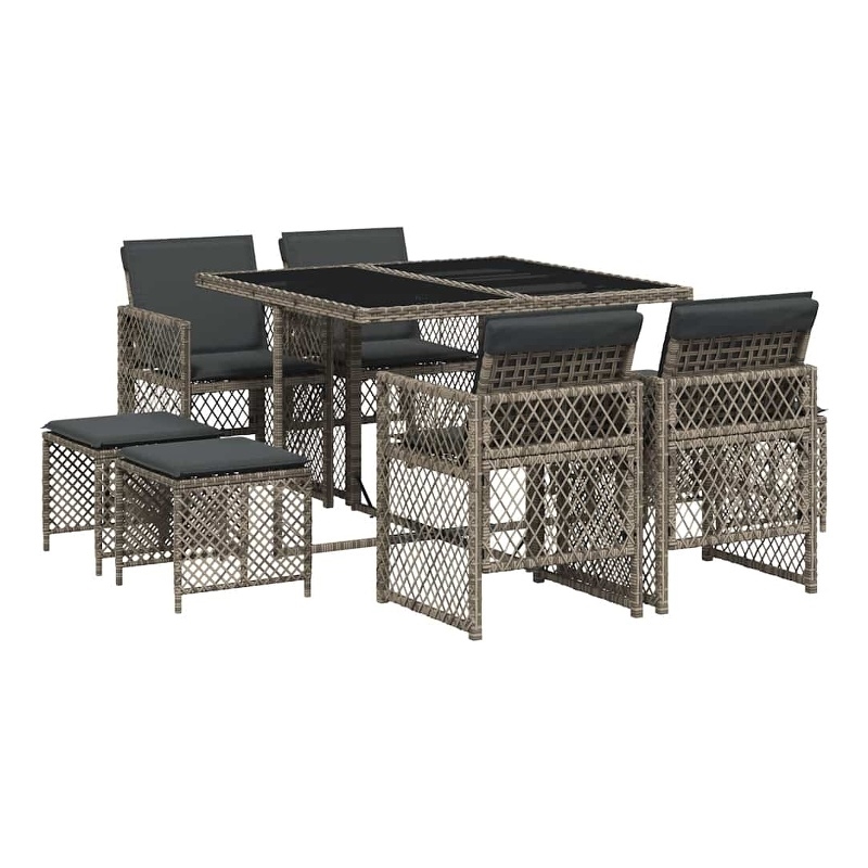 Afuera Living 9 Piece Poly Rattan Foldable Garden Dining Set in Gray