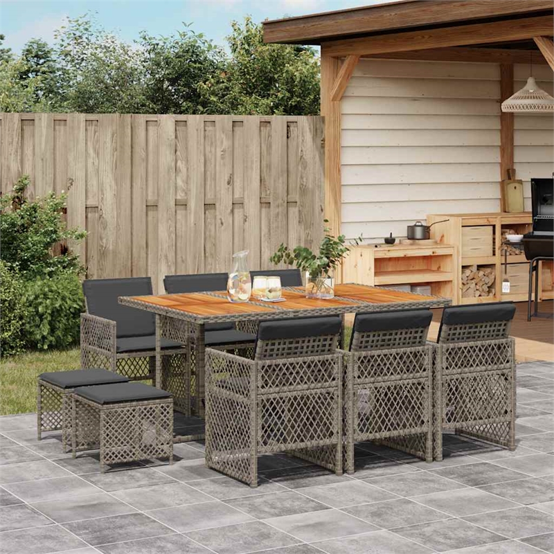 Afuera Living 11 Piece Poly Rattan Garden Dining Set in Gray