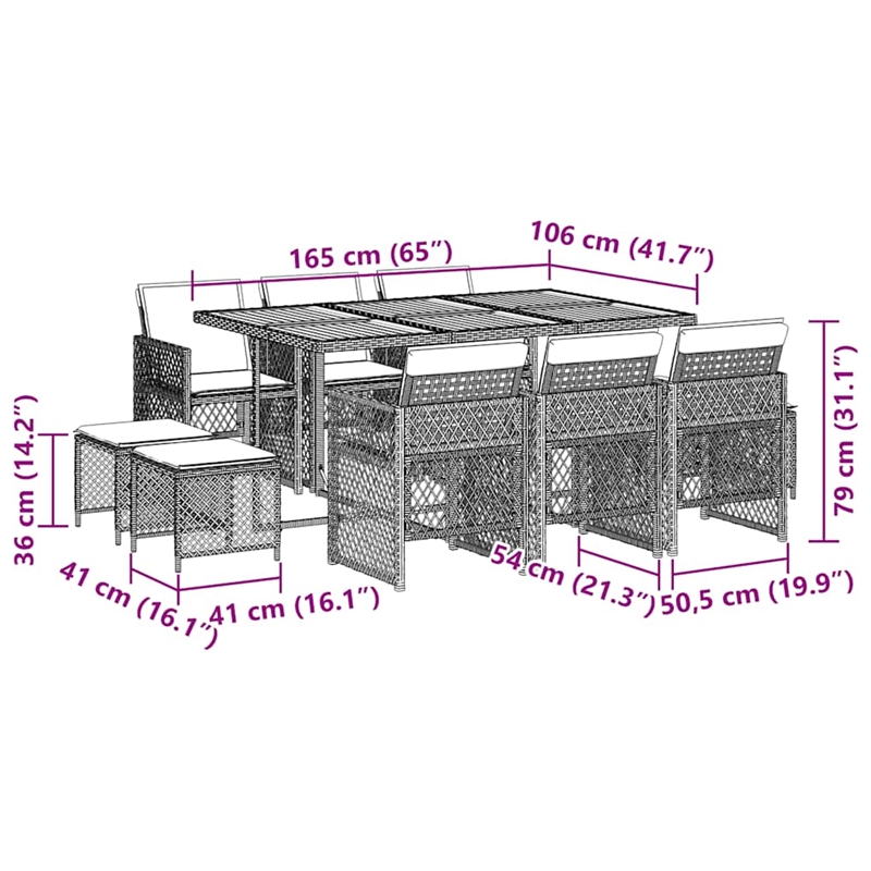 Afuera Living 11 Piece Poly Rattan Garden Dining Set in Gray