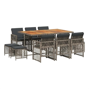 Afuera Living 11 Piece Poly Rattan Garden Dining Set in Gray