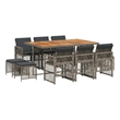 Afuera Living 11 Piece Poly Rattan Garden Dining Set in Gray