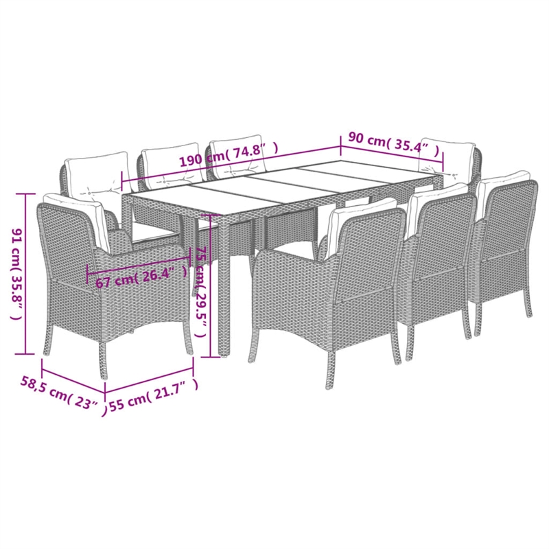 Afuera Living 9 Piece Poly Rattan Garden Dining Set in Black
