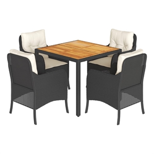 Afuera Living Poly Rattan Garden Dining Set in Black/Cream White