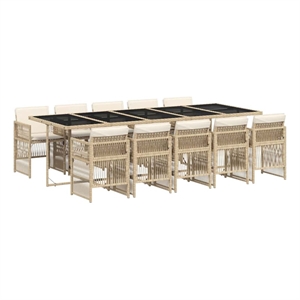 Afuera Living Poly Rattan Garden Dining Set in Black/Cream White