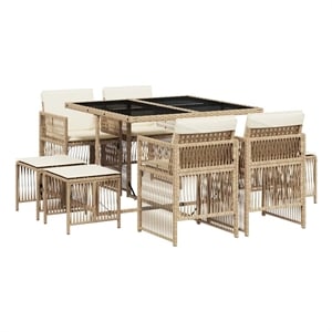 Afuera Living 9 Piece Poly Rattan Garden Dining Set in Beige/Black