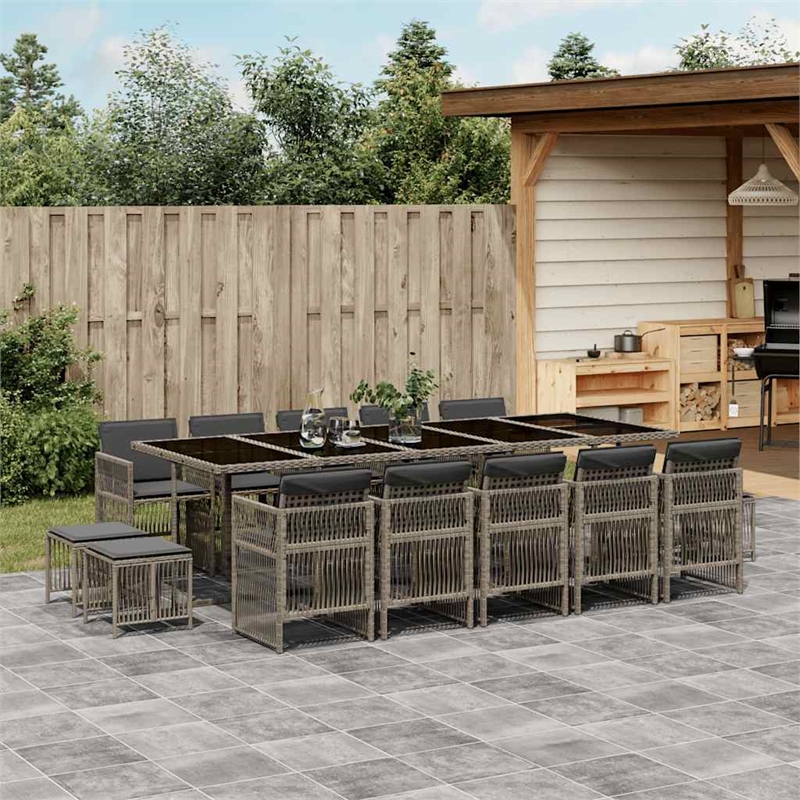 Afuera Living 15 Piece Poly Rattan Garden Dining Set in Gray