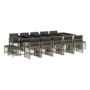 Afuera Living 15 Piece Poly Rattan Garden Dining Set in Gray