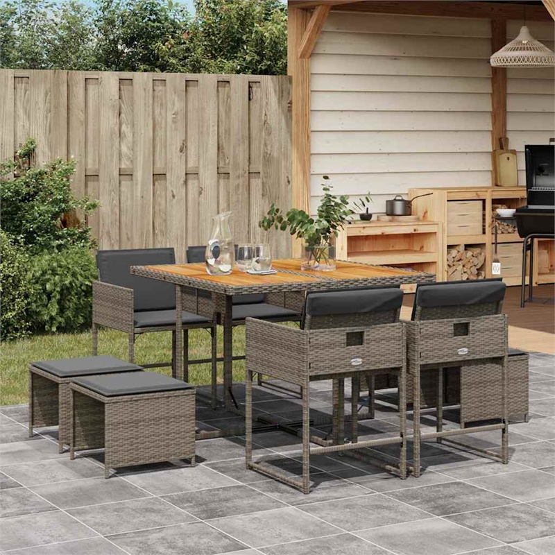 Afuera Living 9 Piece Poly Rattan Garden Dining Set in Gray/Brown