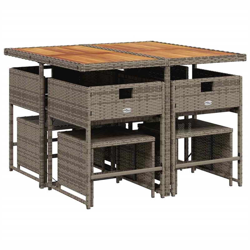 Afuera Living 9 Piece Poly Rattan Garden Dining Set in Gray/Brown