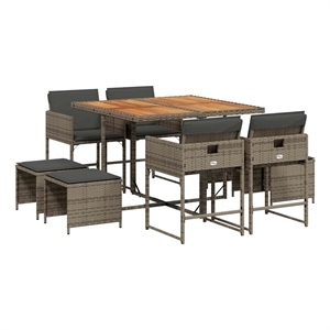Afuera Living 9 Piece Poly Rattan Garden Dining Set in Gray/Brown