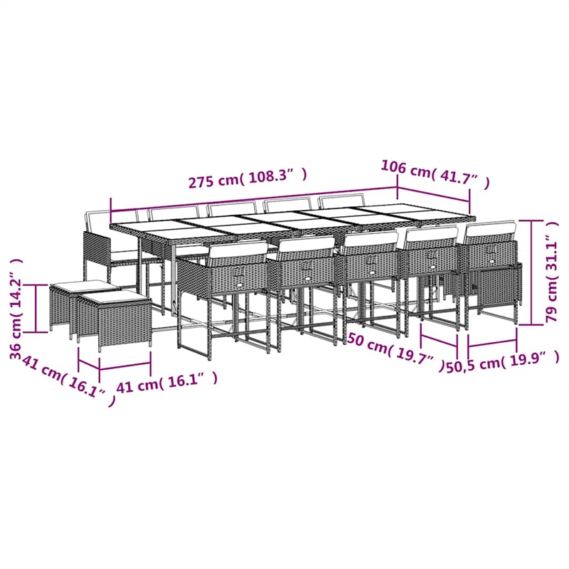Afuera Living 15 Piece Poly Rattan Garden Dining Set in Brown/Cream white