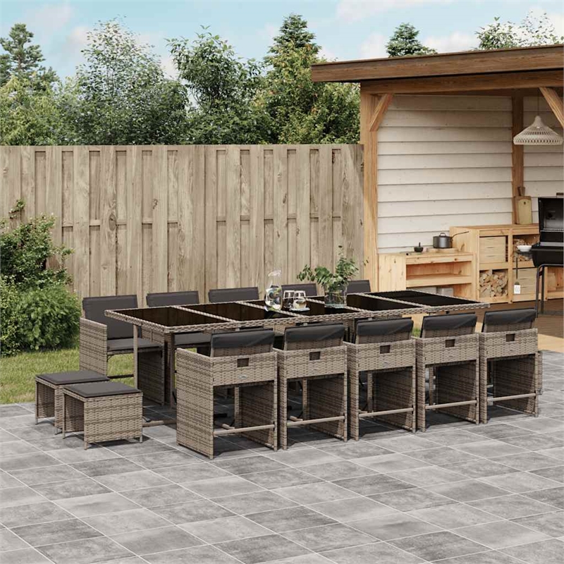 Afuera Living 15 Piece Poly Rattan Garden Dining Set in Gray
