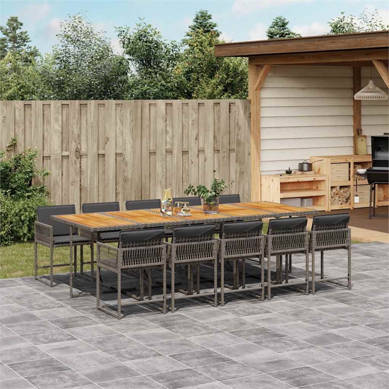 Afuera Living 11 Piece Poly Rattan Garden Dining Set in Gray/Brown