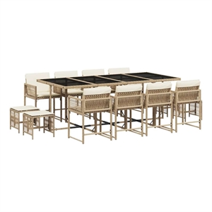 Afuera Living 13 Piece Poly Rattan Garden Dining Set in Beige/Cream