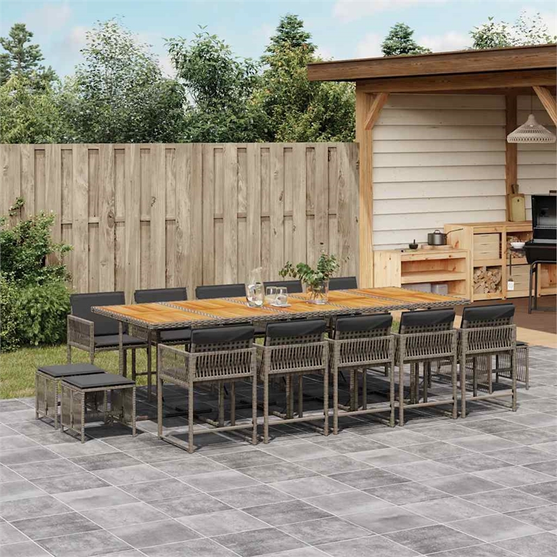 Afuera Living 15 Piece Poly Rattan Garden Dining Set in Gray/Brown