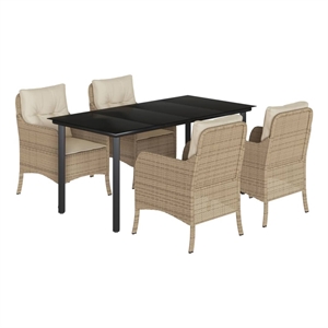 Afuera Living 5 Piece Poly Rattan Garden Dining Set in Black/Cream White