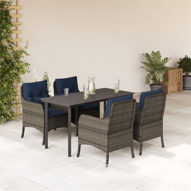 Afuera Living Rattan Garden Dining Set in Gray/Black/Navy Blue