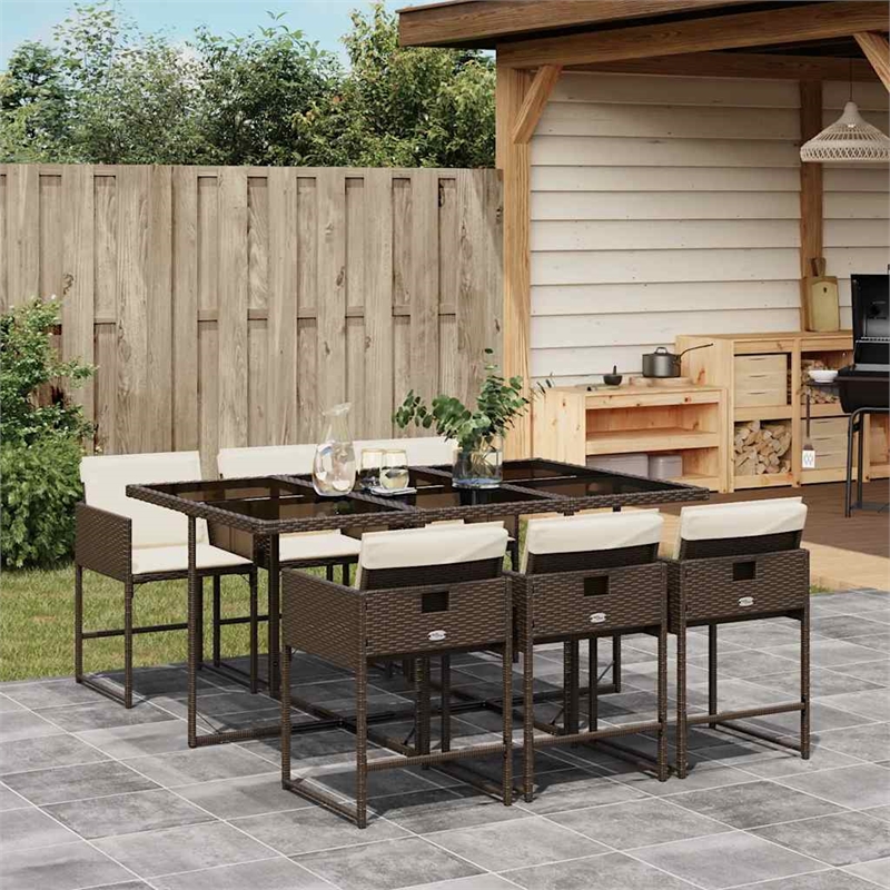Afuera Living 7 Piece Poly Rattan Garden Dining Set in Brown/Cream white
