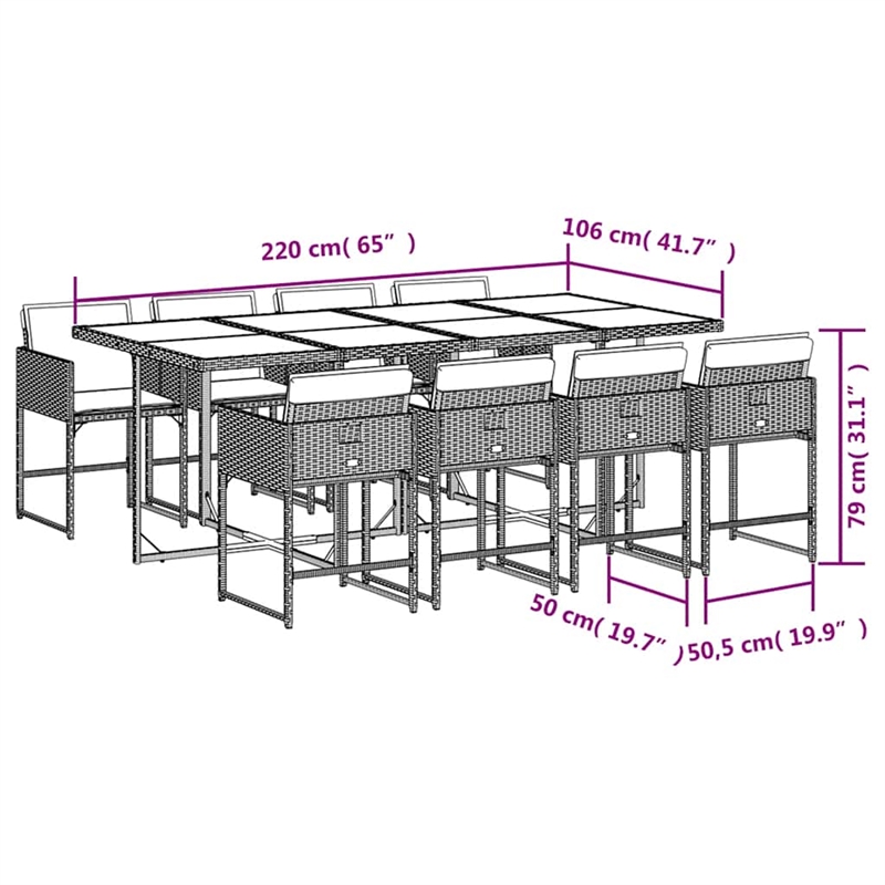 Afuera Living 9 Piece Poly Rattan Garden Dining Set in Brown/Cream white
