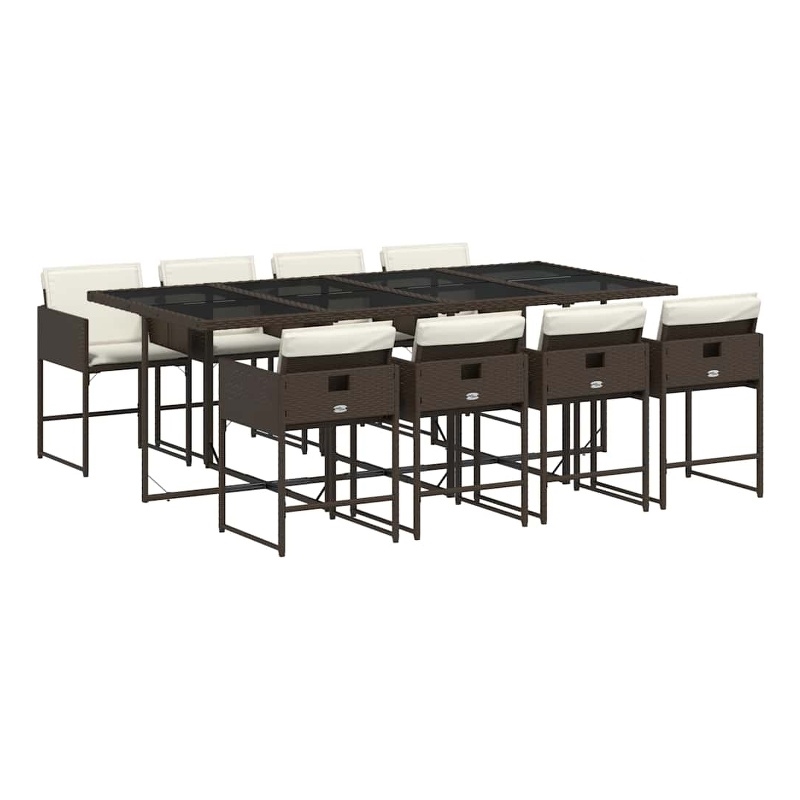 Afuera Living 9 Piece Poly Rattan Garden Dining Set in Brown/Cream white