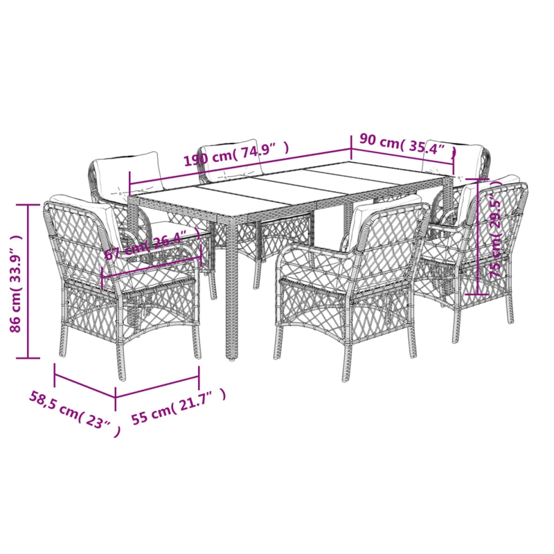 Afuera Living Contemporary 7 Piece Rattan Garden Dining Set in Gray