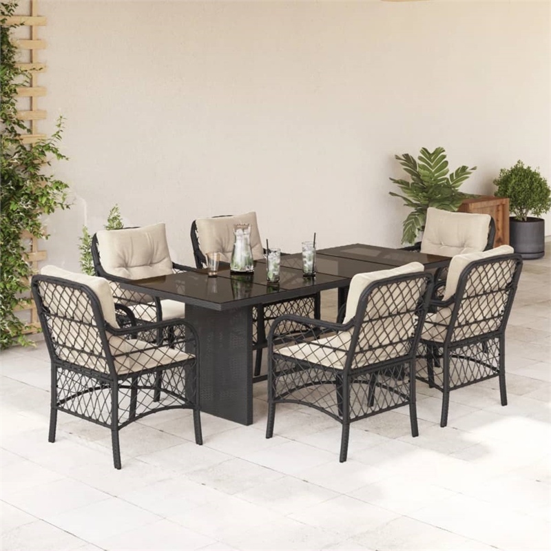 Afuera Living 7 Piece Poly Rattan Garden Dining Set in Black