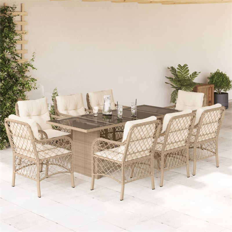 Afuera Living Contemporary 9 Piece Rattan Garden Dining Set in Beige