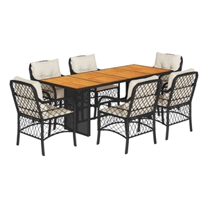 Afuera Living 7 Piece Steel Garden Dining Set in Black/Cream White