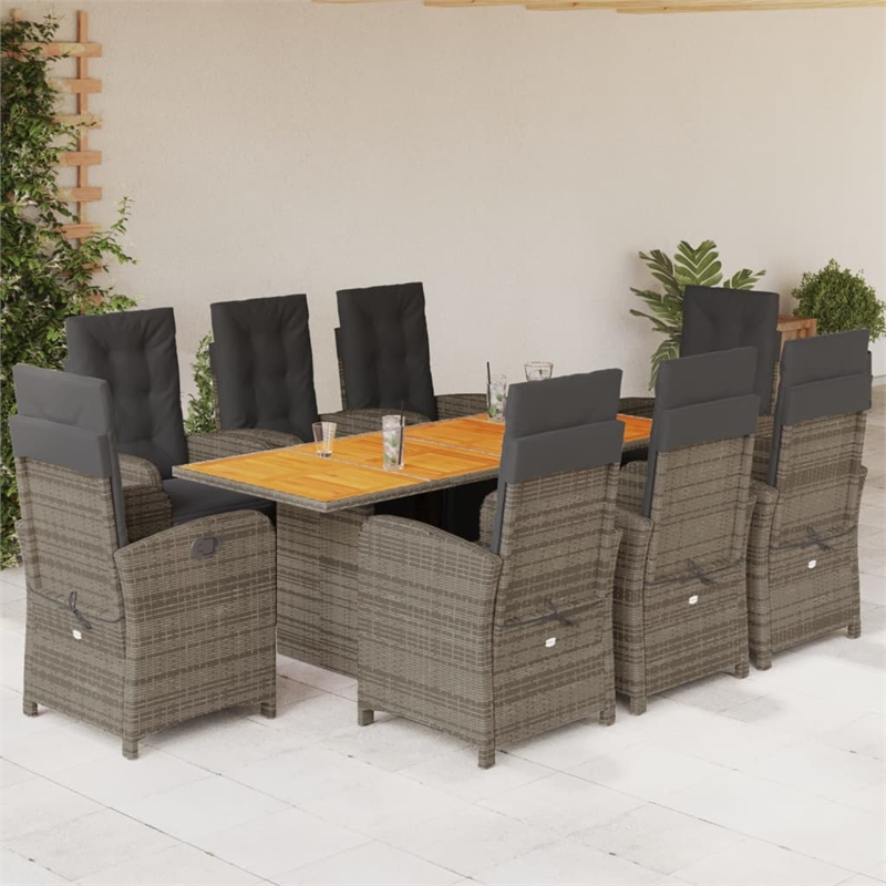 Afuera Living Contemporary 9 Piece Rattan Garden Dining Set in Gray