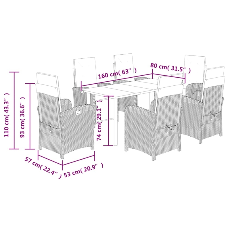 Afuera Living 7 Piece Poly Rattan Garden Dining Set in Brown/Cream