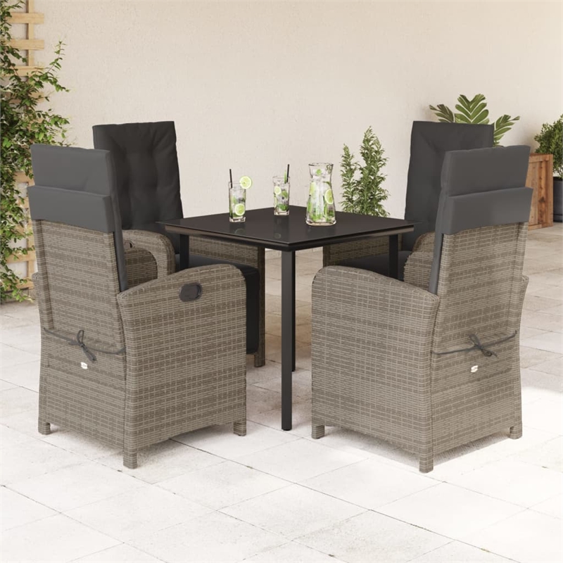 Afuera Living Contemporary 5 Piece Poly Rattan Garden Dining Set in Gray