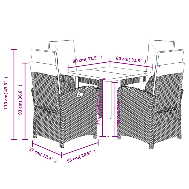 Afuera Living Contemporary 5 Piece Poly Rattan Garden Dining Set in Gray