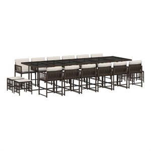 Afuera Living 17 Piece Poly Rattan Garden Dining Set in Brown/Cream white