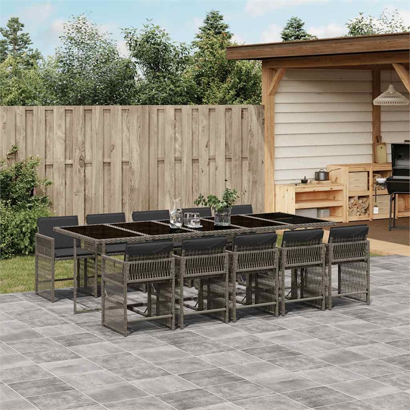Afuera Living 11 Piece Poly Rattan Foldable Garden Dining Set in Gray