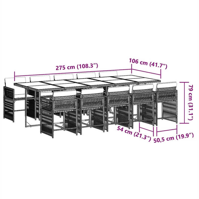 Afuera Living 11 Piece Poly Rattan Foldable Garden Dining Set in Gray