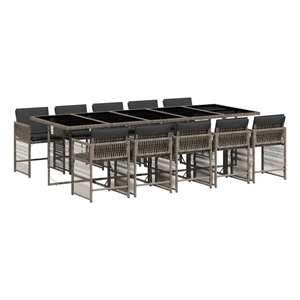 Afuera Living 11 Piece Poly Rattan Foldable Garden Dining Set in Gray