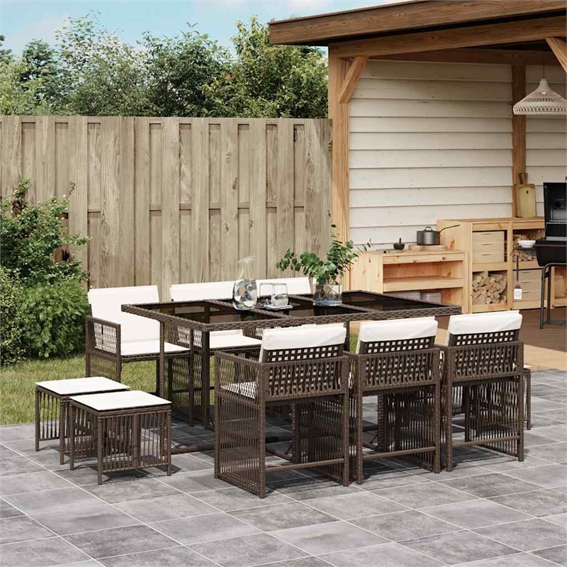 Afuera Living 11 Piece Rattan Garden Dining Set in Brown/Cream white