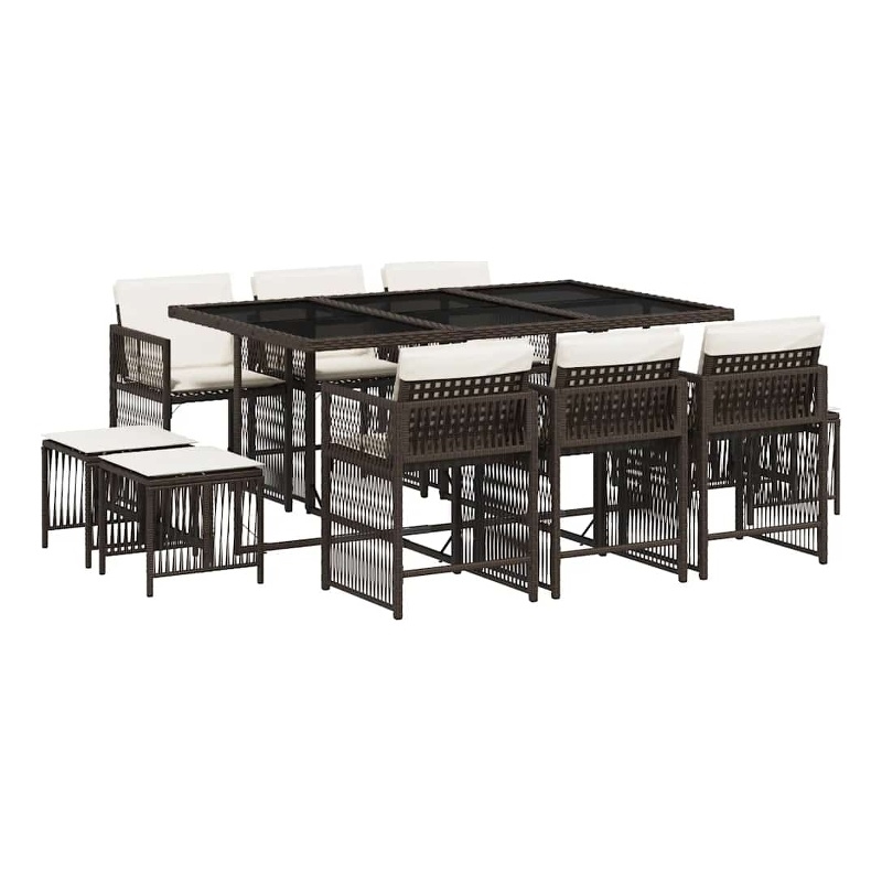 Afuera Living 11 Piece Rattan Garden Dining Set in Brown/Cream white