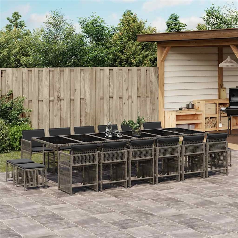 Afuera Living 17 Piece Poly Rattan Garden Dining Set in Gray