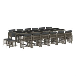Afuera Living 17 Piece Poly Rattan Garden Dining Set in Gray
