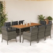 Afuera Living Contemporary 9 Piece Poly Rattan Garden Dining Set in Gray