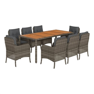 Afuera Living Contemporary 9 Piece Poly Rattan Garden Dining Set in Gray