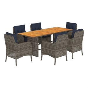 Afuera Living 7 Piece Poly Rattan Garden Dining Set in Gray/Brown
