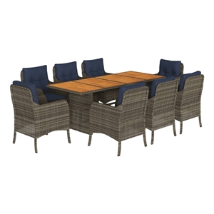 Afuera Living 9 Piece Poly Rattan Garden Dining Set in Gray/Brown
