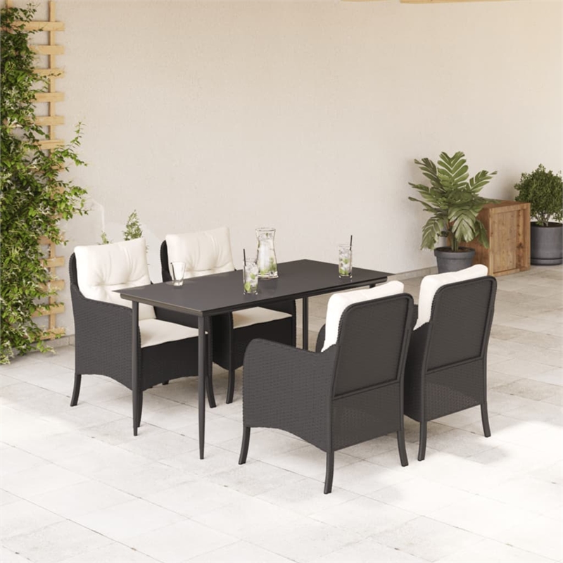 Afuera Living 5 Piece Poly Rattan Garden Dining Set in Black