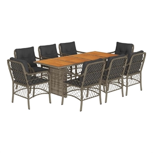 Afuera Living Contemporary 9 Piece Poly Rattan Garden Dining Set in Gray