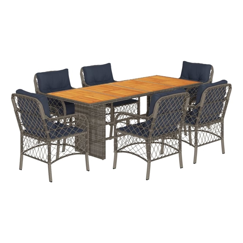 Afuera Living Contemporary 7 Piece Poly Rattan Garden Dining Set in Gray