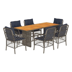 Afuera Living Contemporary 7 Piece Poly Rattan Garden Dining Set in Gray