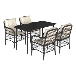 Afuera Living 5 Piece Poly Rattan Garden Dining Set in Black/Cream