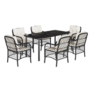 Afuera Living 7 Piece Poly Rattan Garden Dining Set in Black/Cream White